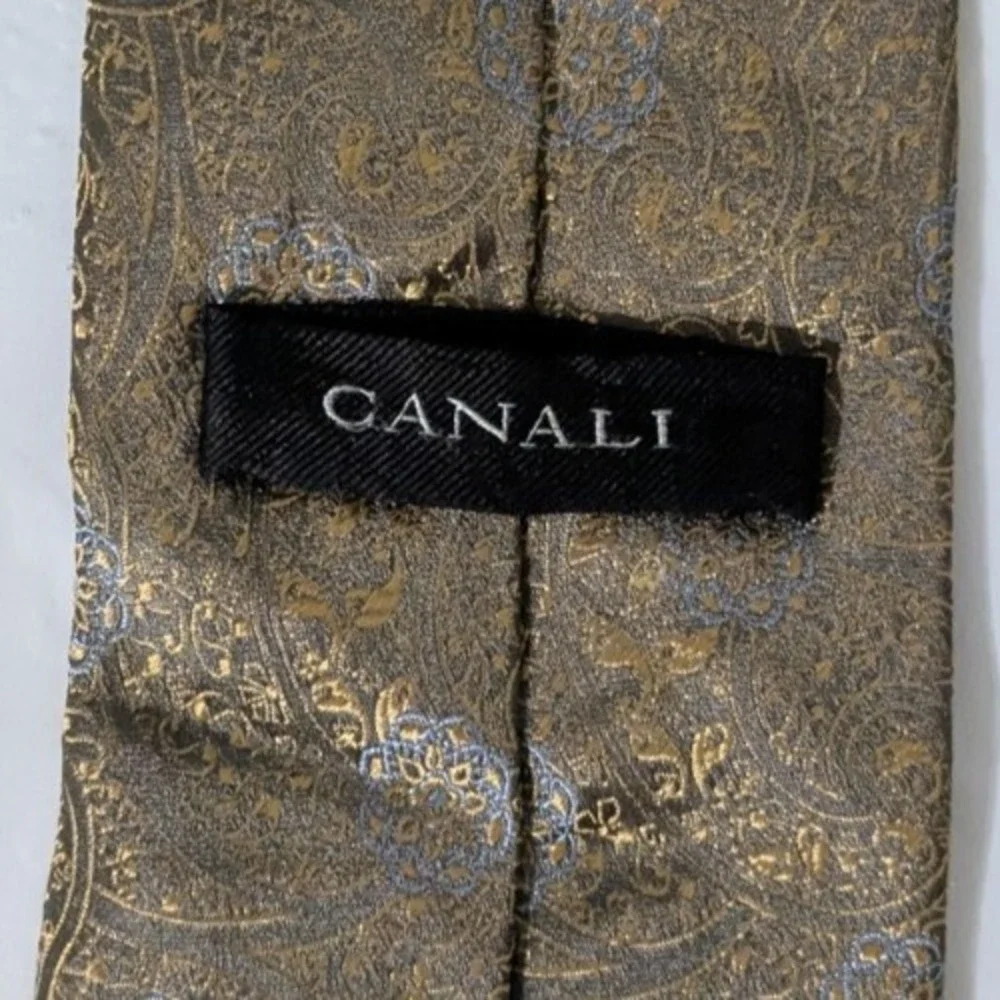 Canali Metallic Gold Jacquard Paisley Blue Floral Medallion Made in Italy 60 X 4